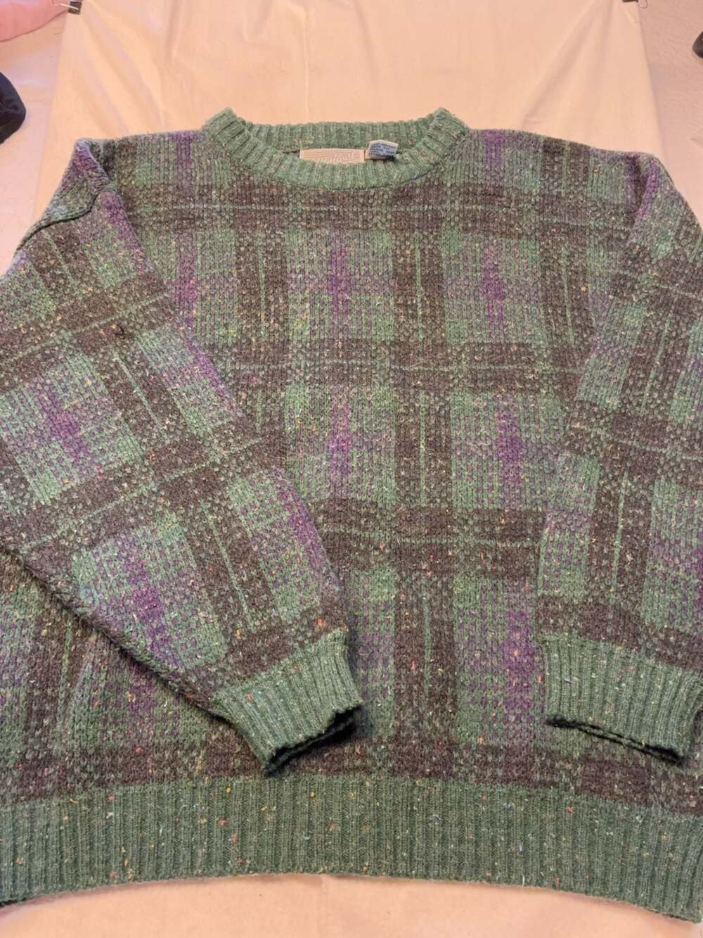 Method Vintage Plaid Crewneck Sweater Green Purple Speckled XL